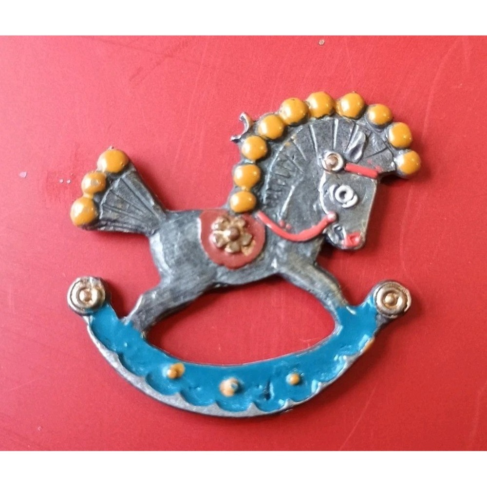 Vintage Kuhn Zinn Pewter German Rocking Horse Ornament, Double Sided READ